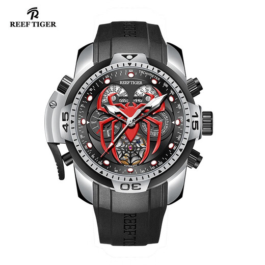 Reef Tiger (Reef Tiger) Watch's Men's 24 New Elly Automatic Hollow Mechanical Watch Spider Luminous imperméable Trendy Fashion Watch RGA3532S Black Spider [Modèle principal]