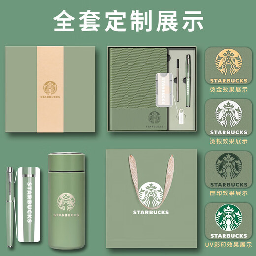 SSBA 笔记本本子礼盒定制可印logo会议记录本带U盘保温杯企业礼品伴手礼商务记事本套装 256-抹茶绿【100张】8号金盒+礼袋+烤漆金笔