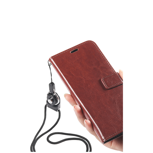 ALIVO Redmi 9 mobile phone case Redmi 9a protective flip leather case all-inclusive anti-fall soft shell wallet card bag redmi men and women [Redmi 9] brown + tempered film + lanyard