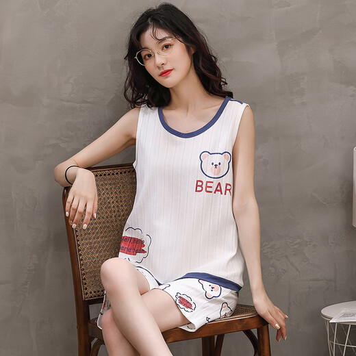 朵弦居夏天睡衣女士夏季年新款棉无袖背心吊带大码家居服套装夏款 背心女9856 M 码75-90斤