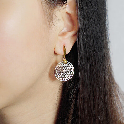 Nectar shell silver plated 18K gold vintage carved window grille black butterfly shell hook earrings earrings