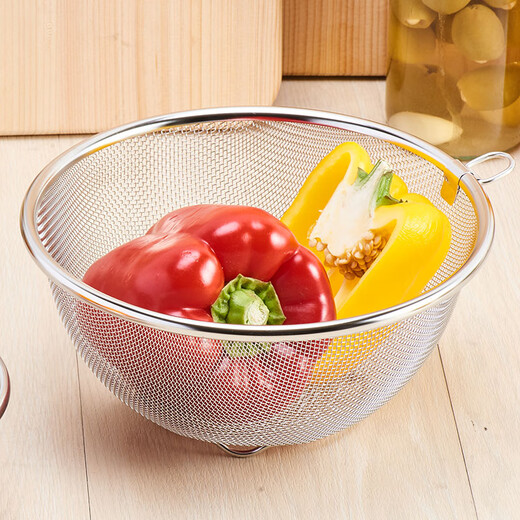 
YOSHIKAWA imported Yoshikawa 304 stainless steel egg beating basin, vegetable basin mixing bowl with handle filter drain basin filter water SJ1391 stainless steel basin 14cm (pay scale)