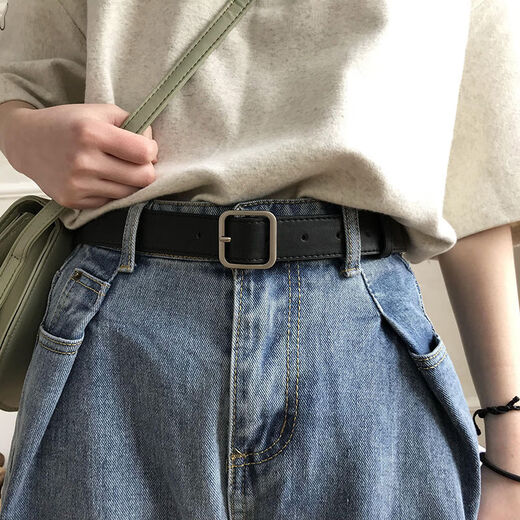 Airodilang New retro thin belt for women simple and versatile Korean student casual fashion belt for men decorative trousers trendy military training seam-Japanese buckle (black)