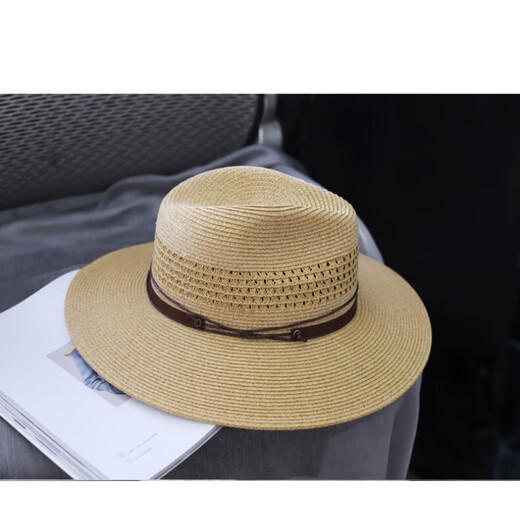 
Apatia large size men's straw hat top hat sun protection hat fishing sun hat summer sun hat big head cool hat khaki small size O/S54-57cm with windproof rope