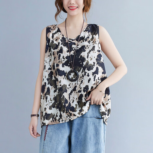 Jiandang Sommer Neues großer Frauen-Marmormuster-Muster Farbe Frisch lässiger Hosenträger Weste T-Shirt BS1424 Marmormuster große Durchschnittsgröße [130-180jin [Jin entspricht 0,5 kg]]