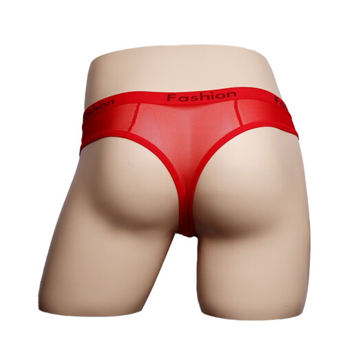 Long Night Men's Underwear Abnormal Nude Fully Transparent Thong European and American Gay Sex Set See-through Sexy Red (Open) One Size