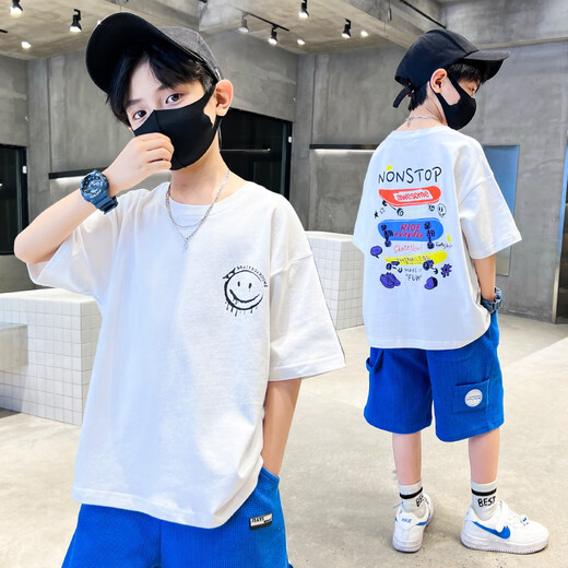 Camiseta de manga corta de Summer Boy de Summer Malaqi Top 2025 Camiseta infantil de media manga infantil Celebración de Internet Handsome 679 Blue 160-160cm aproximadamente 84Jin [Jin equivale a 0.5 kg]
