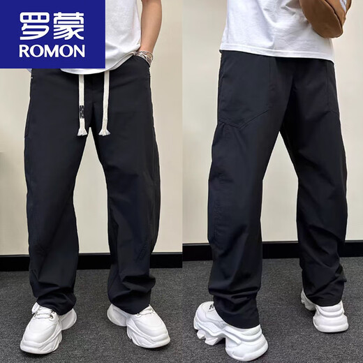 罗蒙（ROMON）弯刀裤男士春秋薄款速干休闲裤直筒宽松阔腿裤显高显瘦痞帅哈伦裤 米白色 145-165斤 XL