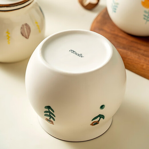 Onlycook lard jar ceramic high temperature resistant household chili oil jar with lid and spoon oil chili jar oil storage tank chili jar old-fashioned small yellow flower model (420ml with lid and small spoon)