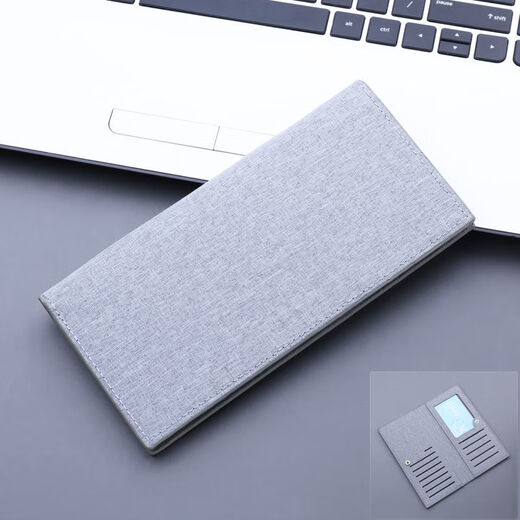 Kuqi Кошелек-кенгуру Мужской 2023 Китайский День святого Валентина Студенческий корейский вариант Мужской длинный холщовый кошелек Ультратонкий простой держатель для карт с несколькими отделениями Встроенный холст Серый длинный стиль с пряжкой для ремня