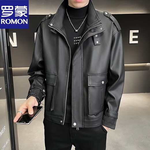 Veste en cuir Romon Veste à la mode masculine American Retro Flying Motorcycle haut de gamme printemps et automne en cuir automne 2025 Nouveau modèle 9901 noir m noir M