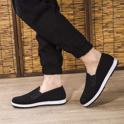 IQGD Traditional Cloth Shoes Men's Old Beijing Cloth Shoes Casual Low-top Thousand-Sole Slip-On Old Man Shoes 052 Black Size 39