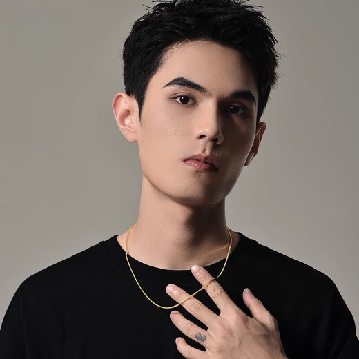 Fat Donglai's same Chinese Valentine's Day gift, 18k gold-plated necklace for men, snake bone chain for women, trendy stacked hexagonal shape, gold color 50cm