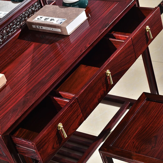 Good craftsmanship, mahogany furniture, Indonesian black rosewood (scientific name: Dalbergia rosewood), Chinese style dressing table, solid wood dressing table with storage drawers, Langfeng dressing table + dressing stool combination
