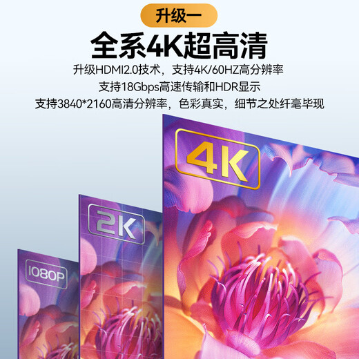 山泽HDMI线2.0版 4k数字高清线 3D视频线 笔记本电脑连接电视投影仪显示器连接线 黑色3米 BK-30