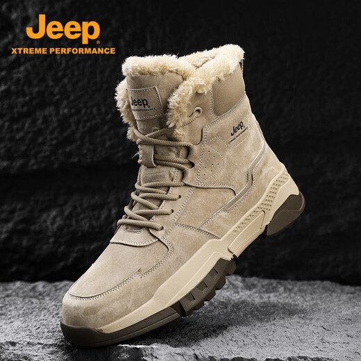 JEEP男鞋吉普2025秋冬季新款马丁靴加绒棉鞋男中帮工装鞋子高帮雪地靴 沙色 41