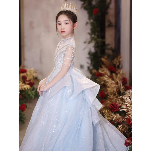 格素凡儿童礼服轻奢小众婚礼花童走秀演出服女童公主裙生日宴会钢琴演奏 主图款 140