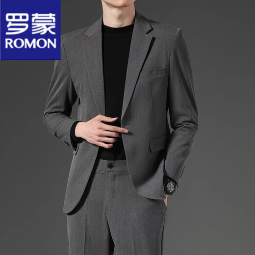 罗蒙（ROMON）男士西服套装修身痞帅小西装外套免烫商务职业正装结婚礼服上衣 灰色上衣 【单西】 建议【85-105斤】 S