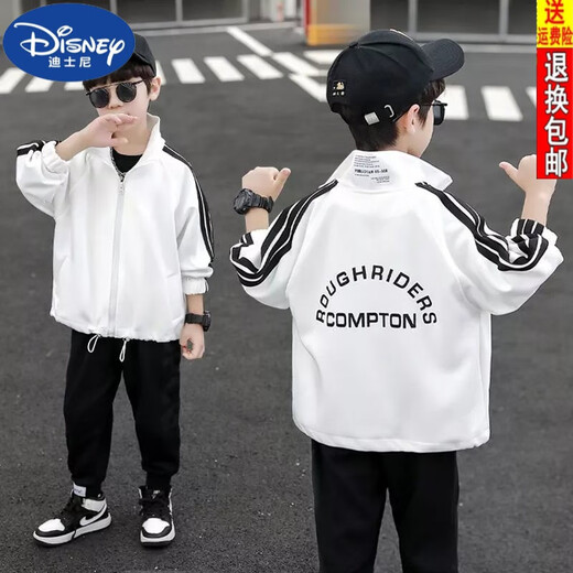 Disney (DISNEY) brand boys sports jacket autumn 23 new trendy boys baseball uniform spring middle and large children spring and autumn children's jacket black size 150 recommended for children 140 cm