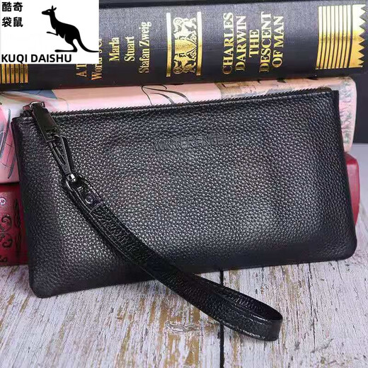 KUQIDAISHU genuine leather wallet for men multi-card front cowhide soft leather long zipper wallet clutch for men and women mobile phone bag genuine leather black small (20*9.5)