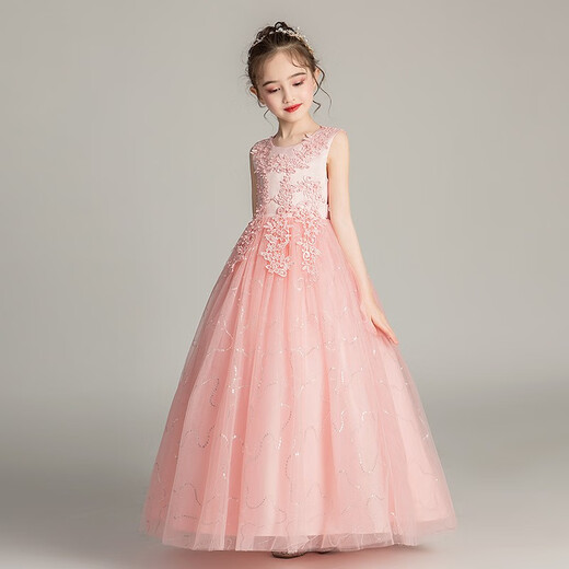 Dev Ake Children's Robe Girl Princess Jirt Host Host Gend Performance Performance Performance Night Robe Petit Girl Wedding Summer Big Boy BX683 Long Mannevel sans manches Pink 150 (suggéré 61-70 Jin [Jin est égal à 0,5 kg]))