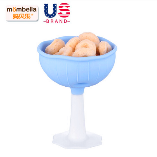 Mombella mombella mombella small mushroom teether soothing teether silicone safety baby molar teether bite blue peach + anti-chain + storage box