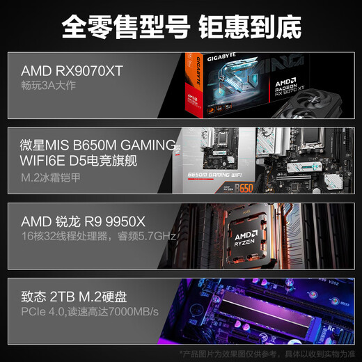 Gigabyte AMD's new 9000 series/Ryzen R9 9950X high-end gaming e-sports desktop assembly computer host RTX4070S independent display/Ai rendering live broadcast design complete machine configuration five R9 9950X丨RX7700XT