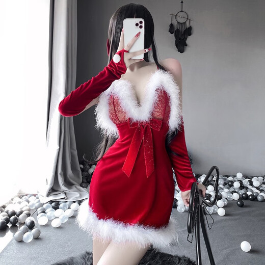 曼烟性感情趣内衣圣诞节制服诱惑床上免脱纯欲冬季激情睡衣套装女 104 1048圣诞裙[圣诞裙+手套*2+T裤]