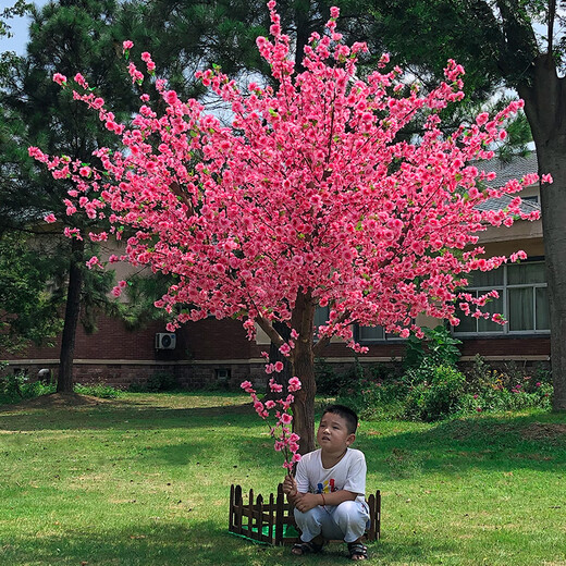 Flower e flow simulated peach blossom tree cherry blossom tree simulated plant fake tree large living room hotel fake flower ceiling wedding window decoration (extended shape) 2 meters high and 2 meters long