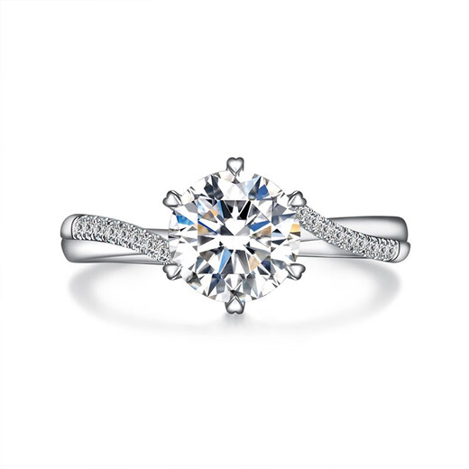 AVHE white 18K gold platinum twisted arm six-claw round diamond cultivated diamond ring for women IGI artificial diamond ring as a wedding gift. Platinum twisted arm snowflake diamond ring-30 points D color/VVS