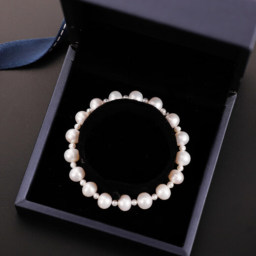 Drops of water form freshwater pearl bracelets, retractable elastic rope pearl bracelets, easy to wear and practical gifts, 3-4mm+7-8mm white pearls