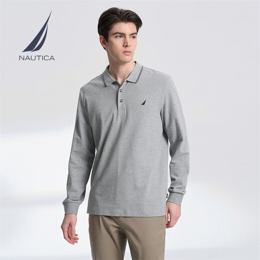 NAUTICA shopping mall same style men's spring and autumn business casual breathable skin-friendly long-sleeved POLO shirt for men KO3103 dark gray 00E (231) XL