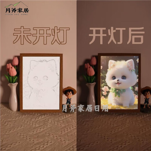 Shopkeeper's light painting customized photo cute kitten light painting Teacher's Day character custom lines boy girlfriend cat 8 (three-color light) remote control remote switch 8 inches - medium size convenient installation 51%