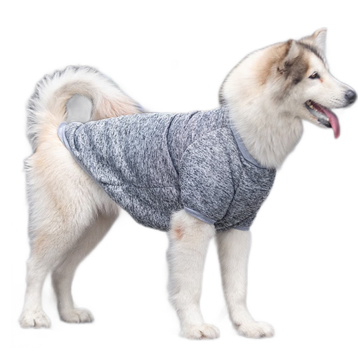Pet Star Record, broken code autumn and winter style, pet clothes, fleece sweatshirt, warm and windproof, medium and large dog, big dog, husky, gray 6XL size, bust 68-72cm