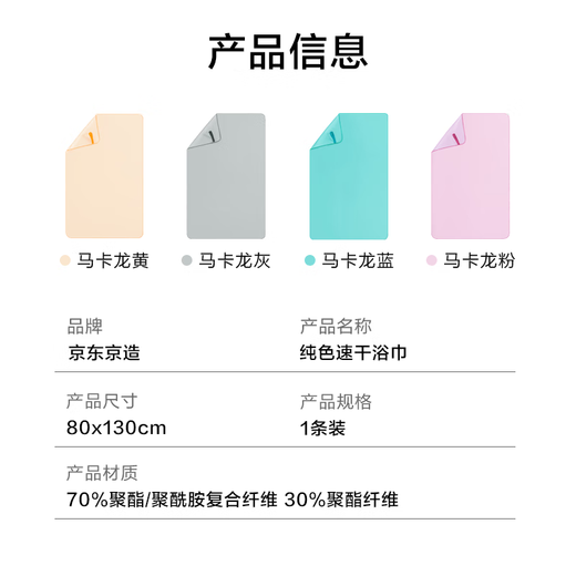 Made in JD.com, quick-drying and absorbent bath towel, swimming sports beach hot spring water towel, quick-drying towel, macaron powder 80*130cm