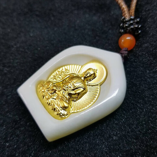 Sadolo Nanyang Star Deep Sea White Jade Pendant Male and Female Protective Buddha Transfer Buddha Amulet Buddha in Heart Comes with Gift Box Certificate