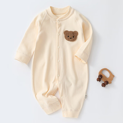 Jingqi baby jumpsuit, newborn clothes, pure cotton spring and autumn suit, baby spring clothing, crawling suit, embroidered bear 80cm