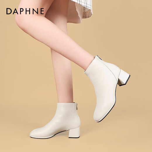 Daphne Martin Boots Herbst und Winter Single Stiefel Französisch modische Kurzstiefel Frauen Weiß plus Samt Stiefel Frauen ungenau