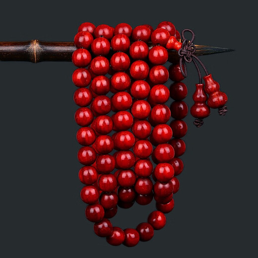Xianyin small-leaf red sandalwood sunken Buddha beads bracelet natural wood decoration men's bracelet trendy fashion 12mmX17 pieces