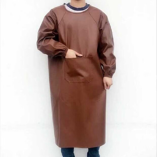 Haizhiqing Extra Thickened Leather Cover Apron Oil-proof Waterproof Dirty-Resistant Long Sleeve Reverse Dressing Farm Work Clothes Aquatic PU Black