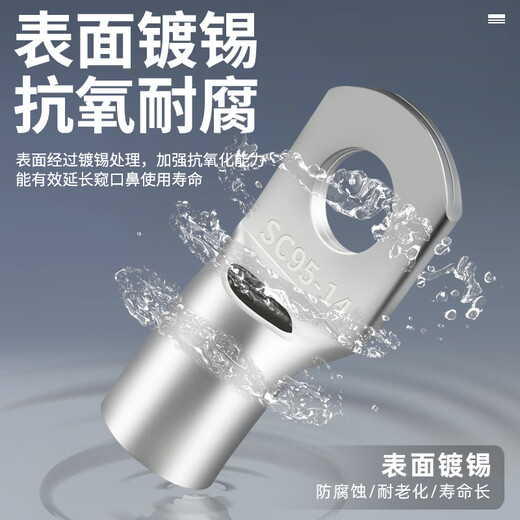 Andatong SC peek copper wire nose terminal short wire nose single pressure marine copper galvanized connector 25-12 (100 pieces)