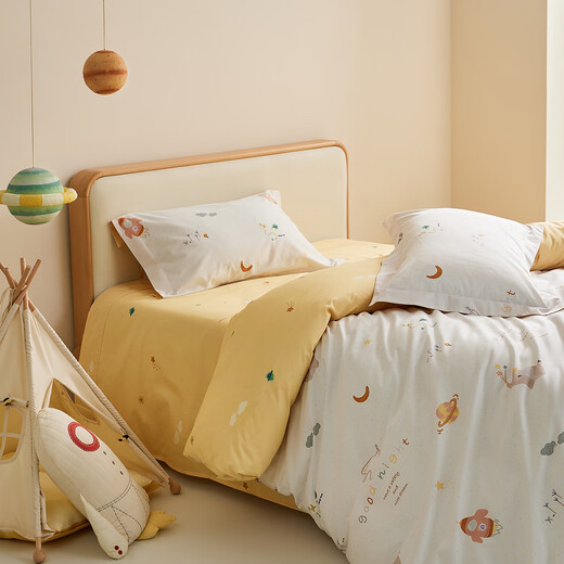 Luolai Children's Home Textiles Mother and Baby Category A Washed Cotton Quilt Cover Single Piece Student Cartoon Style Skin Friendly Quilt Cover Dormitory Bedding Category A New Product Good Night Little Elephant Single Quilt Cover 120cm*150cm