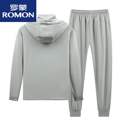 ROMON Ice Silk Fishing Suit Men's Summer Thin Breathable Elastic Sun Protection Clothing Casual Sports Two-piece Set Light Gray L