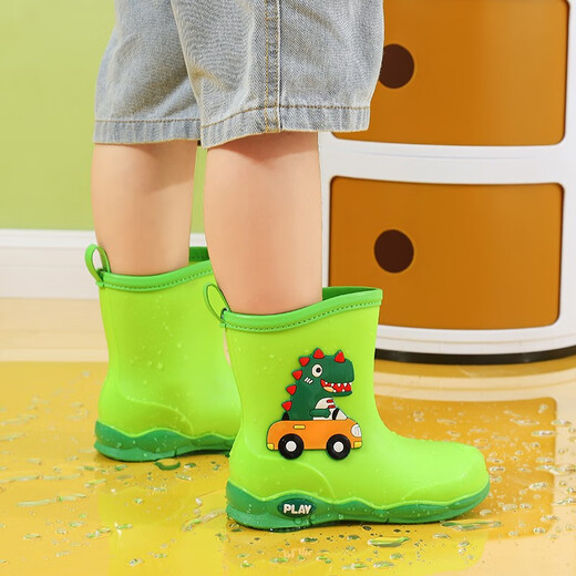 Kinder Regenstiefel Jungen und Mädchen verdickte Anti-Rutsch-Wasserschuhe Baby Regenstiefel Wasserstiefel Kinder Kleiner wasserdicht plus Samtgrün Größe 17 (innere Länge 17 cm)