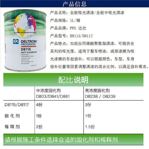 PPG8115 Allround mattes Vakuum Dazhuang 8117 Semi-Matte Vakuum D841 CHREINGELN FROSED OIL 803 Schnelltrocknenhärtungsmittel 3L