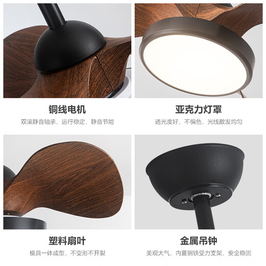 风向标（FXB）北欧室内吸顶小风扇灯简约现代吊扇灯儿童房卧室带电扇一体吊灯 变频精灵22-671A黑色吊杆-黑色叶 全光谱+变光遥控