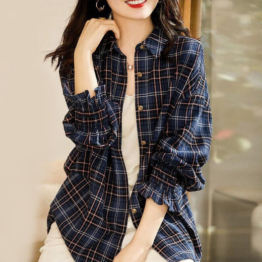 QuinceGirl shirt women's autumn clothing 2020 new autumn women's clothing Korean style fashionable temperament color matching plaid shirt foreign style fashionable business attire tops women's picture color please take the corresponding size