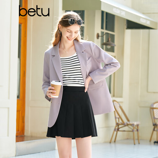 Betu women's spring new suit high-end shimmer long-sleeved straight suit jacket women 2302T42 light purple S