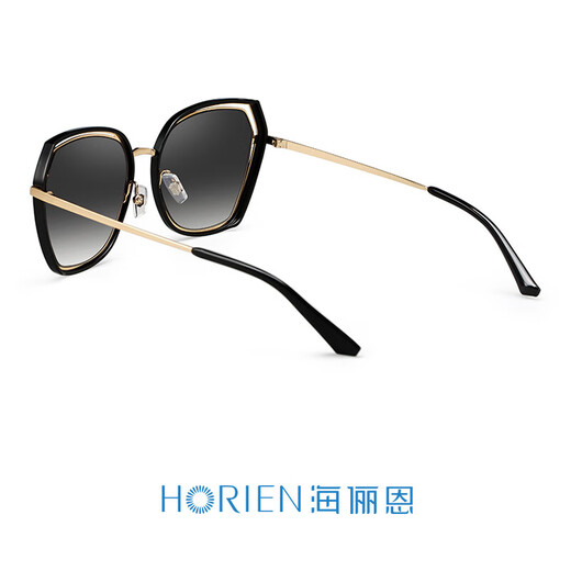 海俪恩 偏光太阳镜女新品墨镜大脸显瘦防紫外线网红司机开车专用驾驶镜多边形镂空可配近视镜N6621 【黑框+渐进灰片】N6621-N26P(偏光)
