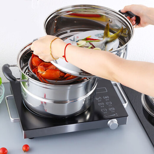 Yingrong steamer stainless steel thickened steamer steamer grid soup pot double-layer gas induction cooker steamer pot 2 layers 28cm